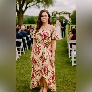 Band of Gypsies beautiful ivory floral off shoulder faux wrap dress size small